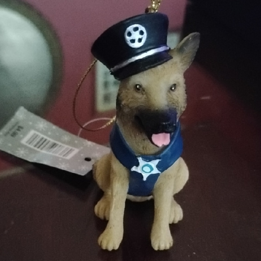 Police Dog Ornament - Brown and Blue